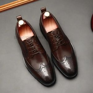 Italienischer Stil, braun, schwarz, echtes Leder, Oxford-Schuhe, hochwertige Schnür-Anzug-Brogue-Schuhe, Hochzeit, formelle Herrenschuhe 240118