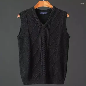 Men's Vests Clothing Vest Waistcoat V Neck Knit Sweater Male Argyle Sleeveless Plain Solid Color Cotton In High Quality A