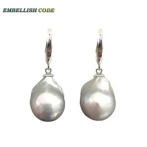 Earrings special baroque pearl earrings simple classic stely hook dangle fire ball shape white color natural pearls 925 Sterling silver