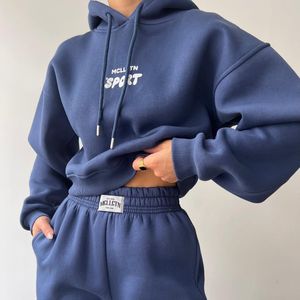 Kadınların Trailsuits Hoodie Suits Tasarımcı Baskı Hoodies Kadınlar İçin İki Parça Seti Gevşek Kapşonlu Süvari Sonbahar Kış Moda Giysileri