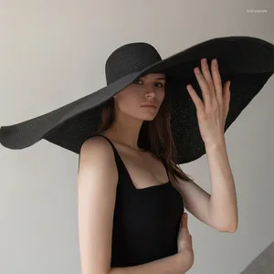 Chapéus de borda larga Dobrável Mulheres Oversized Floppy Straw Hat 70cm Diâmetro Grande Verão Sol Panamá Viagem Praia Atacado