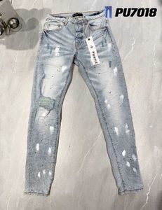 Stack Herren-Designer-Jeans in Lila, zerrissen, High-Street-Marke, Patch-Loch, Denim, gerades Bein, modische Hip-Hop-Kleidung, Größe 40
