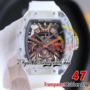 Orologio automatico da uomo giapponese Miyota NH con cassa trasparente in cristallo, quadrante con armatura samurai dorata e cinturino in caucciù Super Version Eternity