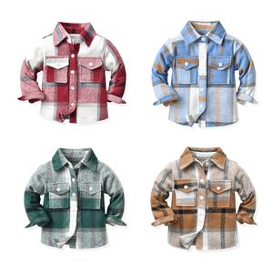 Kids Shirts Baby Clothes Plaid Boys Girls Coats Long Sleeved T-Shirts Children Toddler Tops Trendy Cardigan Autumn Spring Youth Clothing Tee Turn Down Collar Blouse