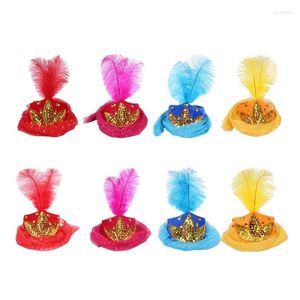 Berretti Fascinator esotico Copricapo festivo Copricapo con paillettes dorate Velo Piuma ingioiellato Unico