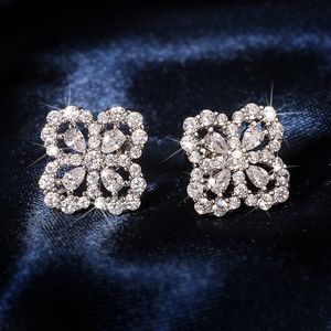 Earrings For Women Classic Clover Rhinestone Stud Earrings Flower Micro Set Zirconium For Party Weddings Jewelry Gift