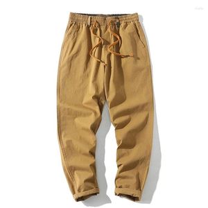 Men's Pants Summer Casual Wide Leg Loose Comfortable Elastic Waist Harem Vintage Korea Solid Cropped Lover Trouser