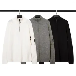 Мужские куртки 2024, осень/зима, свитер C..P с микролинзами, повседневный пуловер с воротником-стойкой и половиной молнии, однотонный вязаный кардиган