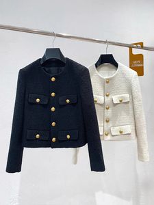 Осень-зима, маленькая парфюмерная твидовая куртка, женское шерстяное полупальто в стиле ретро, уличная одежда, элегантное повседневное тонкое пальто, укороченное пальто 240123