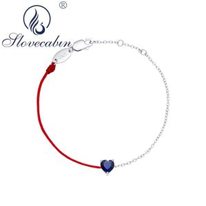 Bangles Slovecabin 925 Sterling Silver Blue Crystal Half Red Rope & Half Link Chain Bracelet For Women Luxury Femme Fine Jewelry Supply