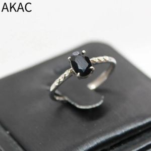 Pierścienie Akac naturalny czarny spinel 925 Srebrny pierścień rozmiar kamienia około 5*7 mm wysyłaj losowo