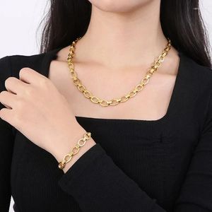 Link pulseiras de aço inoxidável pulseira geométrica colar para mulheres homens polido grande parede rhombic corrente na moda conjunto de jóias presente