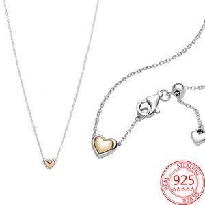 Noble collar de plata de ley de 14 quilates con forma de corazón dorado abovedado para mujer, joyería, regalo de aniversario de boda