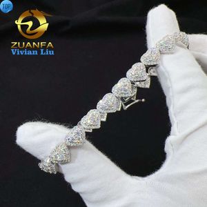 Wholesale price sterling silver 925 iced out vvs moissanite fine hip hop jewelry heart cuban link chain bracelet for women