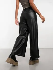 Women's Pants Women Casual Loose Faux Leather Cargo Fashion Ladies Vintage Matte PU Wide Leg Trousers High Waist Straight Custom