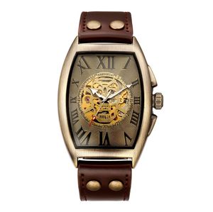 Relógio de pulso oco Novo movimento mecânico masculino com fivela rebitada Relógio casual luminoso Relógio de pulso mecânico moda masculina relógio de bronze montre de luxe