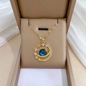 Pendant Necklaces Blue Fantasy Planet Crystal Necklace for Women Girls Accessories Jewelry Gifts for Friends Family Stainless Steel Chain