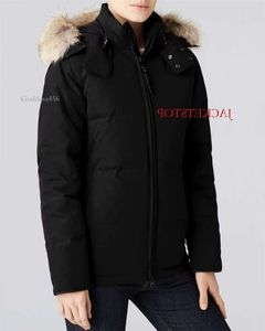 مصمم لأسفل السترات البيضاء كندا داك الرياح Windbreak Women Parkas Jacket Jacket Winter Puffer Real Wolf Fur Coat Arctic محرك الرأس