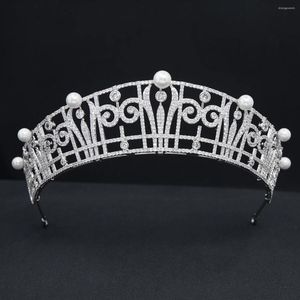 Hårklipp Sepbridals CZ Cubic Zirconia Royal Pearls Tiara för bröllopskristall Princess Tiaras Diadem Girl Accessories