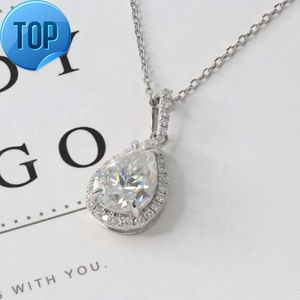 Paston Jewelry 925 Sterling Silver925 Pendant Necklace Def VVS1 5CT Pear Moissanite Diamond Halo Pendant Chain Jewelry