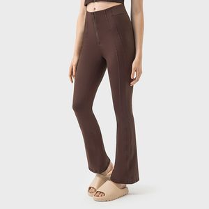 094 High Rise Flared Pants Zipper Waist Tightening Yoga Leggings Naked Feeling Slim Fit Sweatpants Women Tights Trousers