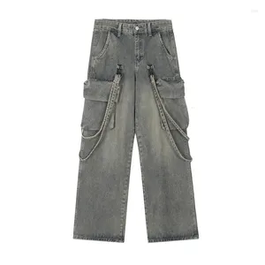 Męskie dżinsy dużego hip -hopowego ładunku High Street Winted Vintage Denim Pants Lose Fit Retro Cowboy Spodni z kieszeniami