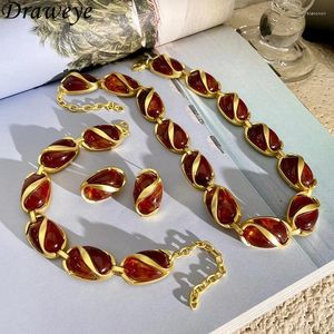 Choker Draweye Brown Crystal Naszyjniki dla kobiet średniowieczny styl ins Fashion Coolery para Mjer Vintage Exquisite Party Jewelry