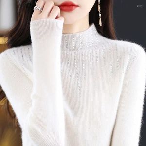 Kadın Sweaters Siyah Beltizek Diamond Düğün Taban Kazak Sonbahar ve Kış Blusa Cashemere Feminina İnce Uygun Düz Renk