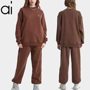 Suéter Al Yoga Slouchy Suit + moletom de pelúcia pesado com gola redonda para amantes de estúdio para rua suéter solto jogger moletom 3d no peito
