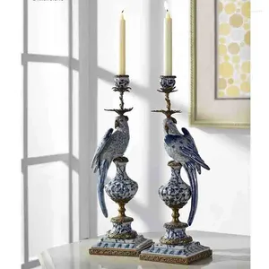 Portacandele Design moderno di lusso per la casa in ceramica e porcellana con supporto in rame Una coppia di statue di uccelli artigianali per la decorazione