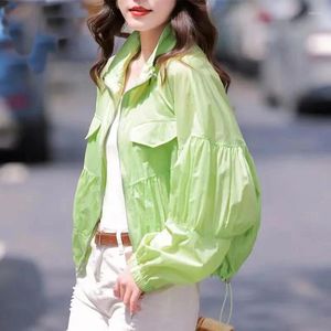 Women's Trench Coats Summer Casual Sun Protection Clothing Women Korean Style Pocket Loose Windbreaker Zip Up Coat Outdoor Light Sunscreen