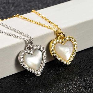 Pendant Necklaces New S925 Sterling Silver Peach White Mother Of Pearl High Quality Chain Luxury Inlaid Zircon Simple Love Lady Necklace YQ240124