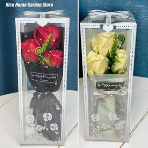 Fiori decorativi 3 teste Regalo di San Valentino Rose Bouquet da sposa artificiali Decorazioni di nozze Mano che tiene l'ospite Fiore rosa