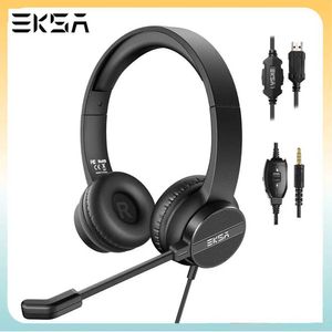 Headset EKSA H12/H12E 3,5 mm/USB-trådbundet headset med mikrofon på öratens hörlurar med ENC-brusavbrott för callcenter Skype J240123