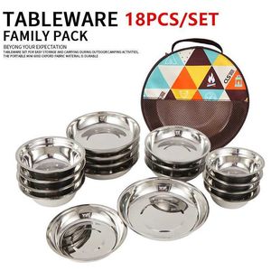 Camp Kitchen 18pcs/Set Portable ze stali ze stali nierdzewnej na zewnątrz zastawa stołowa z grillem Piknik Piknik Mis