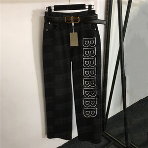 Bordado carta denim calças designers mulheres jeans com cinto hiphop rasgado calça estilo rua jean