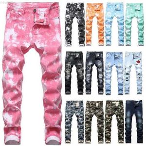 Hip Hop Patch Retro Loch Reißverschluss Biker Jeans Camouflage Druck Männer Zerrissene Denim Hosen X0621