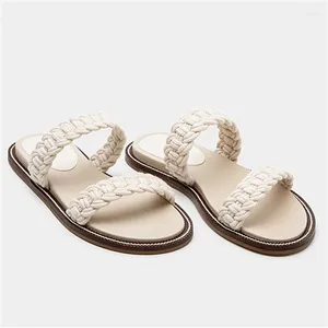Slippers Braided Women Casual Flat Gladiator Sandals 2024 Summer Bohemia Straps Slides Outdoor Mules Handmade Ladies Shoes