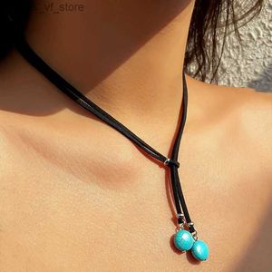 Anhänger Halsketten Klassische Gothic Tattoo Spitze Halsband Verstellbare Kette Für Frauen Blauer Stein Anhänger Charme Halsband Halsketten Boho Schmuck Geschenk X0166H24112