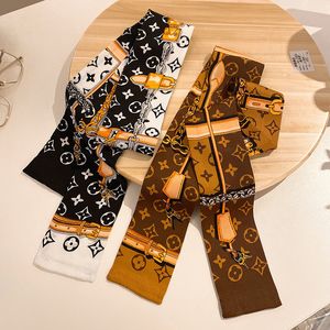 Moda lenço macio tecido impressão floral chiffon seda bandana para mulheres moda alça longa saco cachecóis fita cabeça envolve acessórios de moda 15 estilo