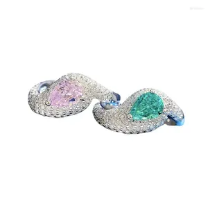 Cluster Rings Spring Qiaoer 925 Silver Water Drop 5 7 Paraiba Pink Diamond Flower Cut Inlaid With Diamonds European And American Ins
