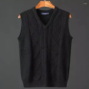 Men's Vests Man Clothes Plaid Sleeveless Knitted Sweaters For Men Waistcoat Vest Argyle V Neck Warm Classic Maletry In X A