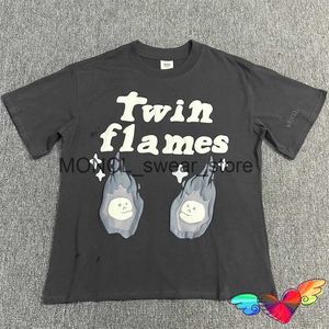 Men's T-Shirts Grey Broken Planet Twin Flames Tee Men Women Collar Tag Broken Planet T-shirt Foam Print Tops High Quality Market Short SleeveH24123