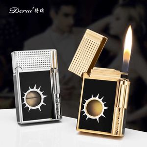 2024 New Derui 1613 Loud Sound Butane Refillable Lighter Inflatable with Perspective Smoking Gadgets Man Christmas Birthday Gift