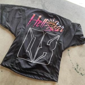 Men's T Shirts Haruku Hellstar Oversized T-shirt with Mesh Ing Print High Street Jersey Black 8 Men Top Tee Timely Delivery