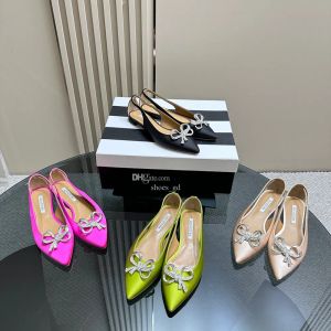 Aquazzura Real Silk Rhinestone Bow Ballet Flats Shoes Fashion Classic Mary Jane Sandaler Loafers Womens Luxury Designer Dress Shoes Wedding Party Shoes With Box 35-41