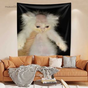 Tapestries Kawaii Animal Meme Tapestry Funny Cat Home Decoration Aesthetics Wall Hanging Covering Bedroom Dormitory Background Cloth