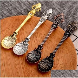 Spoons Vintage Alloy Coffee Spoon Crown Carved Dining Bar Tableware Small Tea Ice Cream Sugar Cake Dessert Dinnerware Scoop Drop Del Dh8In