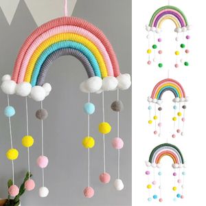 1 PC Cute Rainbow Clouds Tapestry Felt Ball Macrame Wall Hanging Decor Handmade Woven Po Prop Room Decoration Crafts 240118