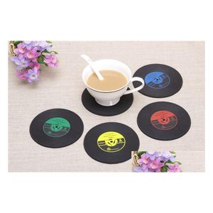 Mats kuddar 4 färger Creative CD Cup Mat Retro Vinyl Coasters Non Slip Vintage Record Pad Home Bar Table Decor Coffee Drop Delivery DHXRH